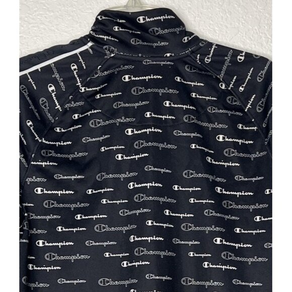 Champion Full Zip Track Jacket Sz L With Pockets Black All Over Print Arm Stripe - Picture 8 of 10